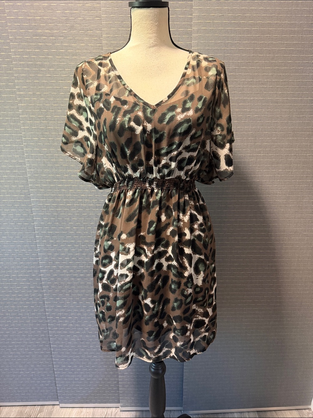Trixxi Juniors Animal Print Smocked Waist Mini Dress